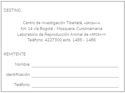 Figura 20. Formato o rótulo para el envío de las muestras de material seminal.Fuente: Elaboración propia