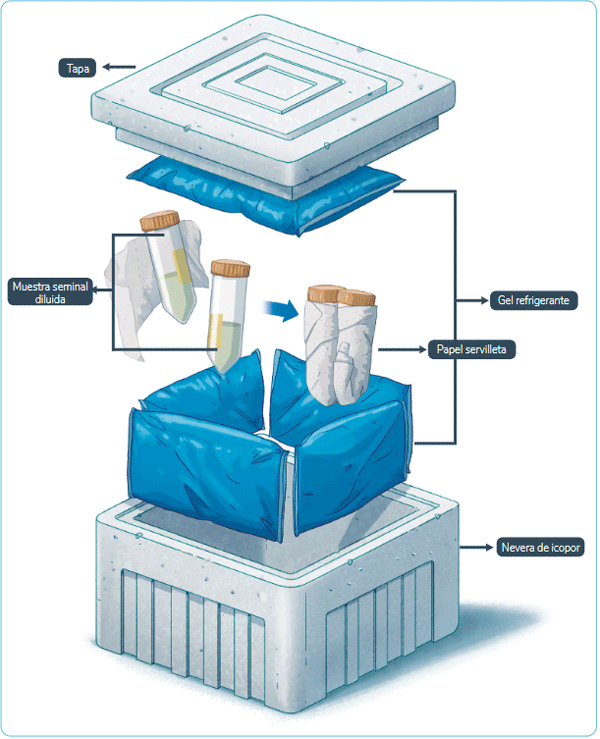 Figura 13. Ilustración de embalaje para muestras de material seminal colectadas. Fuente: Elaboración propia