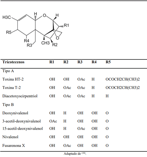 Cuadro 2: Diferencias estructurales en los tricotecenos presentes en la producción avícola