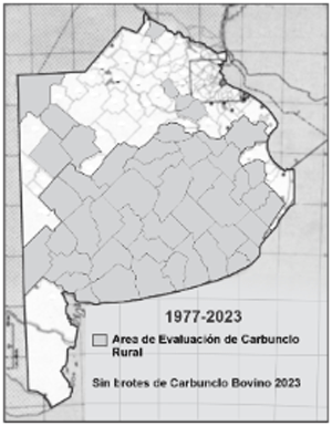 1 - Area de Evaluación de Carbunclo rural en la Pcia. de Buenos Aires (1977-2023).