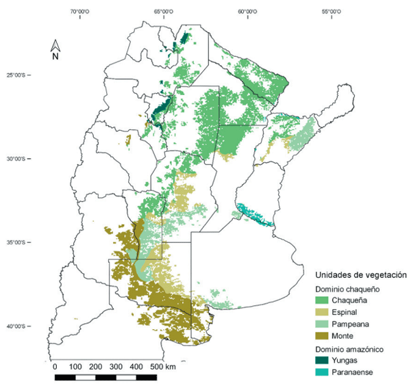 Figura 3. Unidades de vegetación en el área de concentración espacial de la superficie quemada total según el mapa fitogeográfico de la Argentina (Oyarzabal et al. 2018).