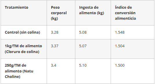 Efecto del uso de colina natural en la ingesta de alimento, el peso corporal y el índice de conversión alimenticia en pollos de engorde comparado con cloruro de colina - Image 3