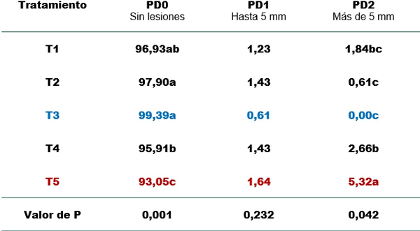 Reducción de la pododermatitis (lesiones en la almohadilla plantar) en pollos de engorde sometidos a diferentes tratamientos