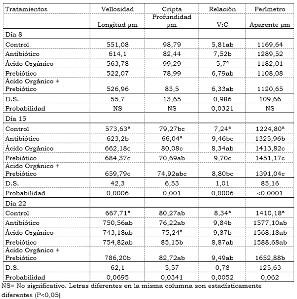 Evaluación de un prebiótico y ácido orgánico, en el crecimiento alométrico del sistema digestivo, morfometría de vellosidades y bacterias intestinales en pollos de engorde - Image 10