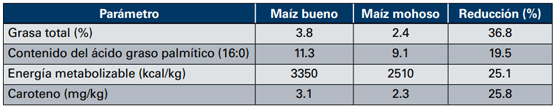 Cuadro 1. El crecimiento fúngico reduce el valor nutritivo del maíz.